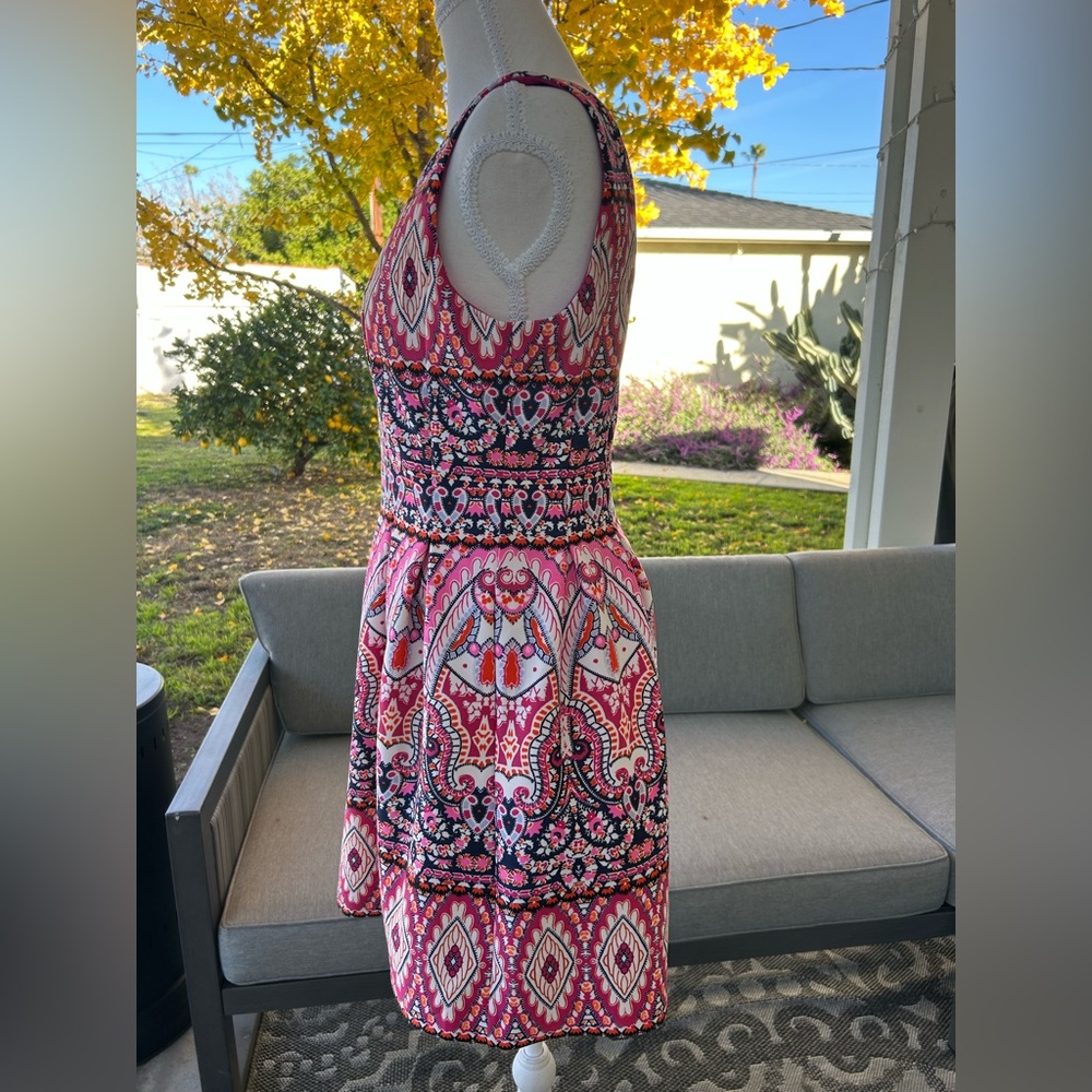 Vince Camuto Pink Multi-Print V-Neck Fit & Flare Mini Dress - Picture 3 of 6